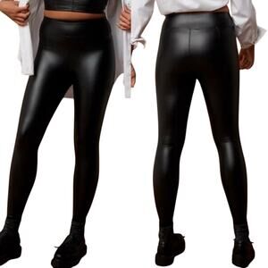 Offline By Aerie Real Luxe Faux Leather Hi Rise Leggings Size Medium Long Black